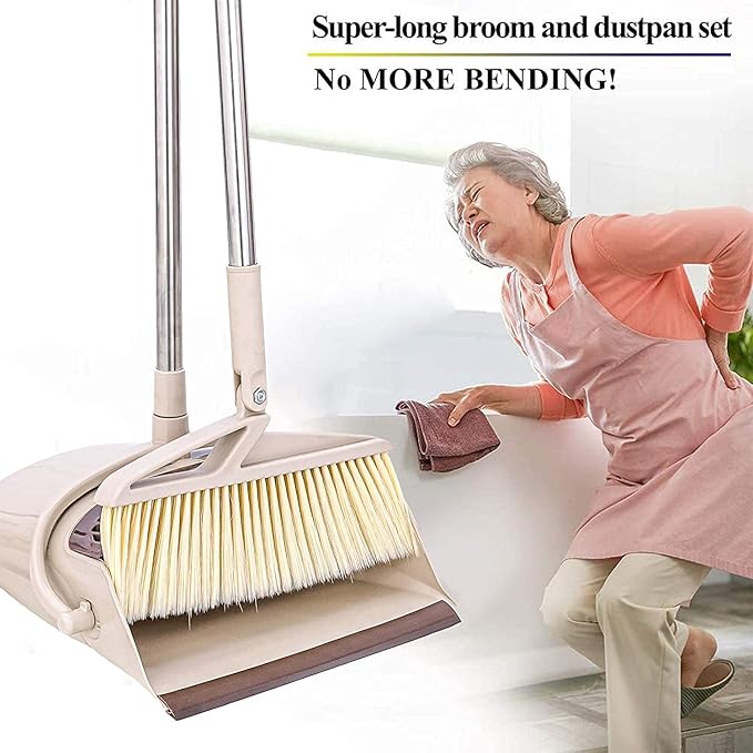 Broom & Dustpan Set – Long Handle Floor Sweeper with Standing Dustpan | Multicolor