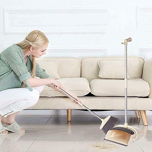 Broom & Dustpan Set – Long Handle Floor Sweeper with Standing Dustpan | Multicolor