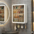 Wall Mounted Bathroom Cabinet Organizer – No-Drill Storage Shelf with Doors, Hooks & Shelves