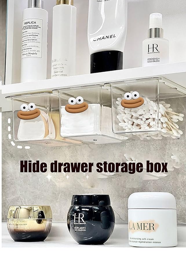 Mini Drawer Storage Box – Transparent Cartoon Bathroom Organizer with Pull-Out Drawer | Set of 2