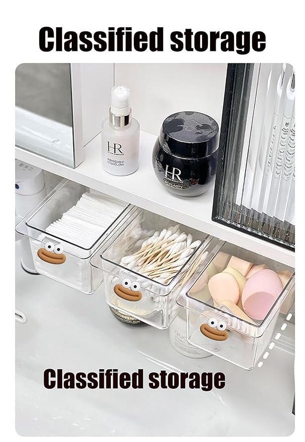 Mini Drawer Storage Box – Transparent Cartoon Bathroom Organizer with Pull-Out Drawer | Set of 2