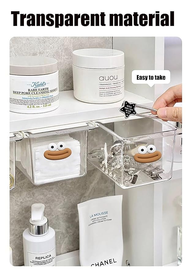 Mini Drawer Storage Box – Transparent Cartoon Bathroom Organizer with Pull-Out Drawer | Set of 2