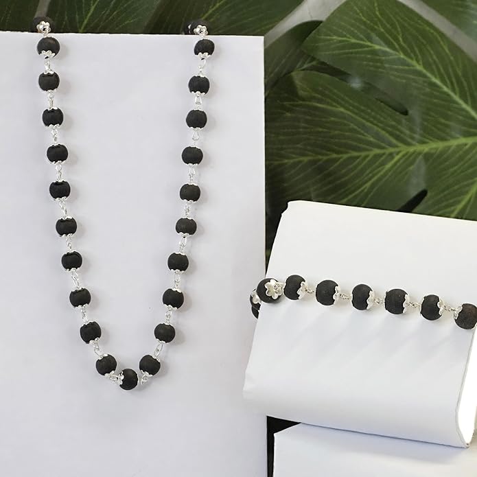 Karungali Black Wood Mala & Bracelet Combo – Traditional Spiritual Bead Necklace & Kada Set for Men & Women
