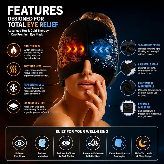 Migraine & Headache Relief Cap – Reusable Cooling Gel Head Wrap for Headaches, Sinus & Tension Relief | For She Heals | CL-VI-1817
