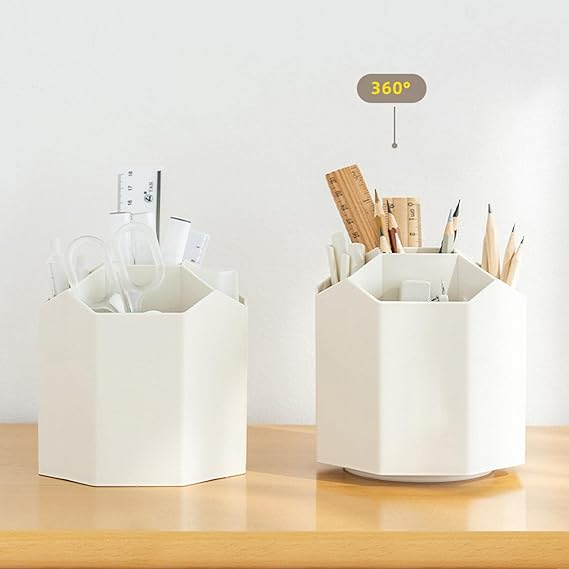 Multi-Compartment Desk Organizer – Plastic Hexagon Pen Stand & Stationery Holder