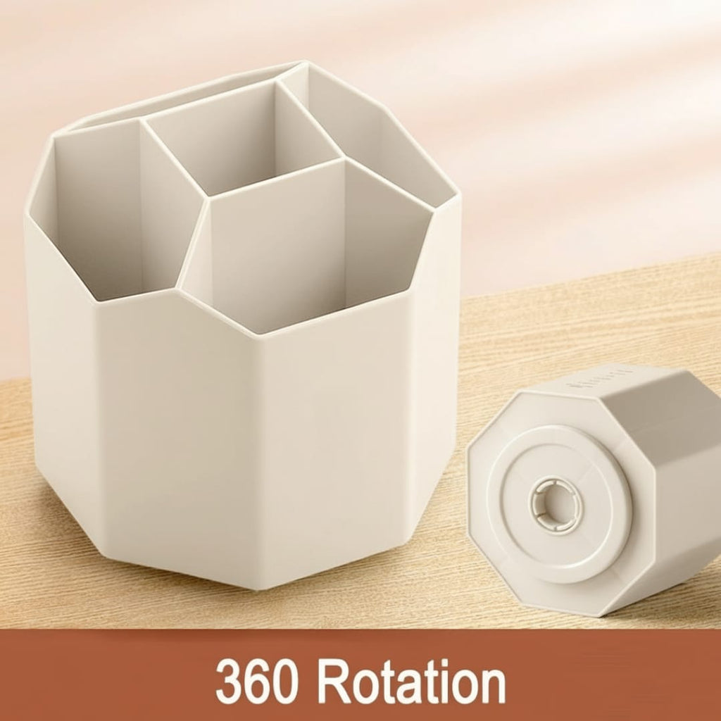 Multi-Compartment Desk Organizer – Plastic Hexagon Pen Stand & Stationery Holder