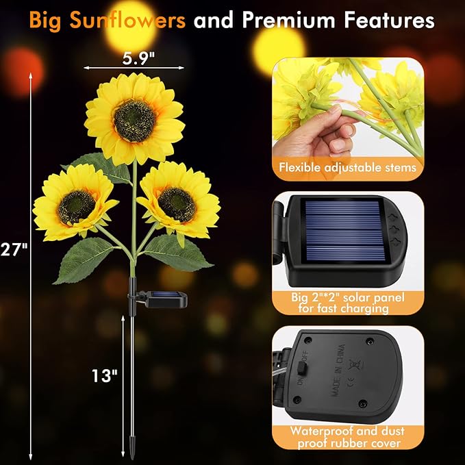 Solar Sunflower Garden Light – LED Outdoor Decorative Flower Light with Solar Power | Pack of 1
