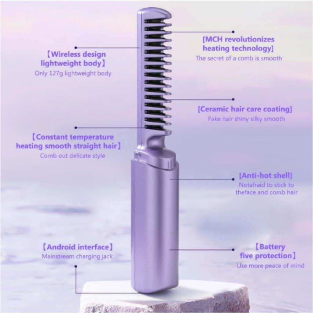 Meneflix Portable Cordless Mini Hair Straightener & Hot Comb