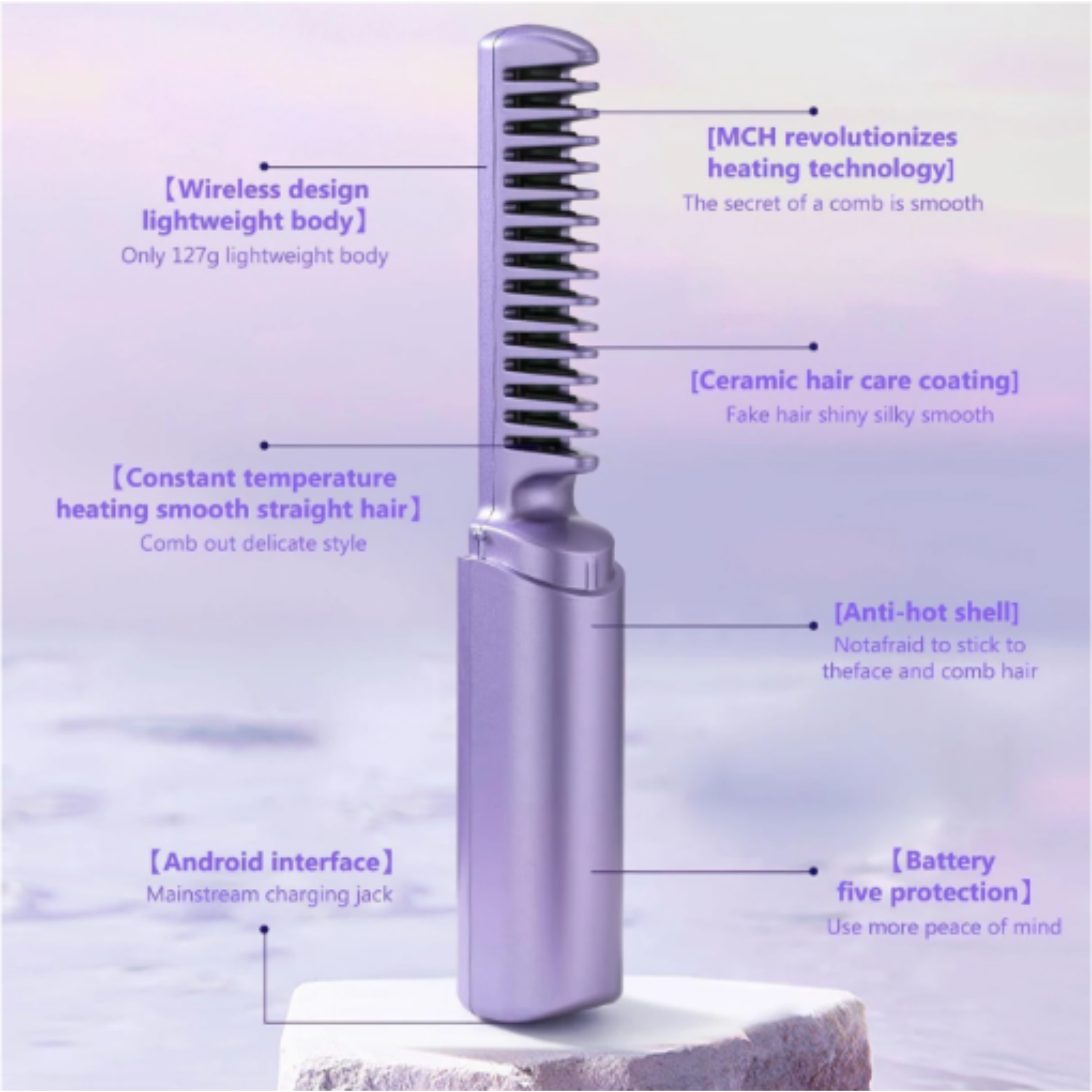 Meneflix Portable Cordless Mini Hair Straightener & Hot Comb