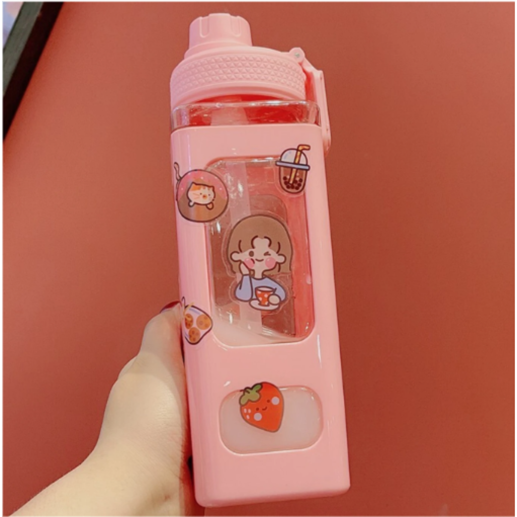 700ml Kawaii Water Bottle with Lid & Straw – Assorted Colors | Pack of 1