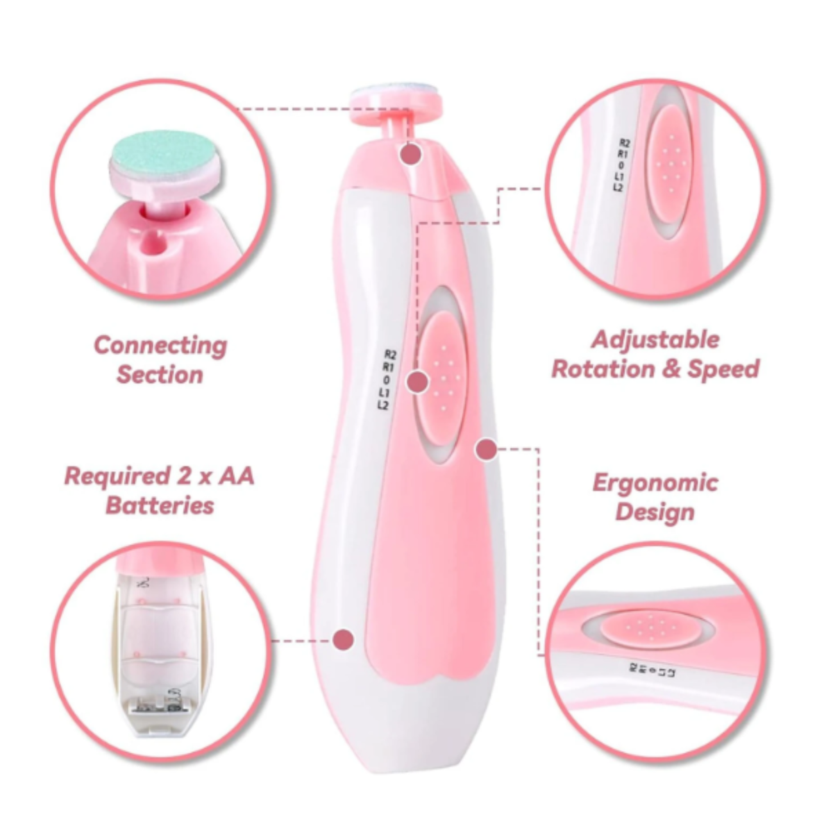 Electric Baby Nail File – Gentle Nail Trimmer & Polisher | Pink