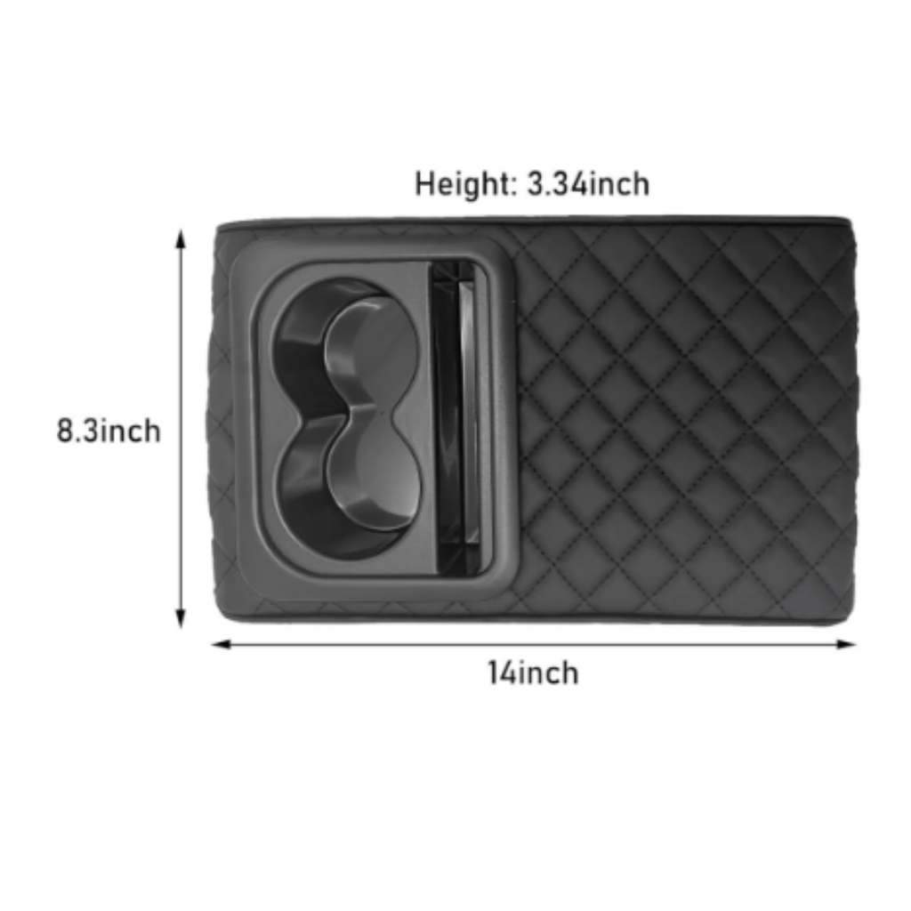 Universal Car Center Console Armrest Cover – Waterproof Leather-Style Middle Console Cushion with Storage, Cup Holder & Phone Slot