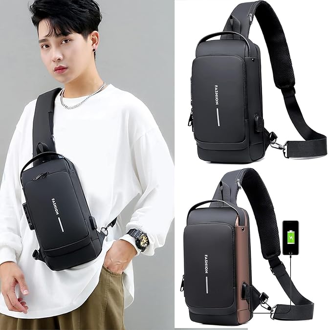 Multifunction Waterproof Sling Bag – USB Charging Sports Shoulder Bag with Anti-Theft Design | CL-JA-1671