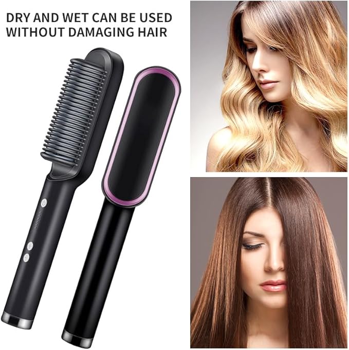 Heated Hair Straightening Comb – Electric Hair Straightener Brush | Pack of 1, Random Color