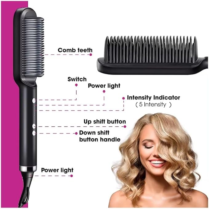 Heated Hair Straightening Comb – Electric Hair Straightener Brush | Pack of 1, Random Color