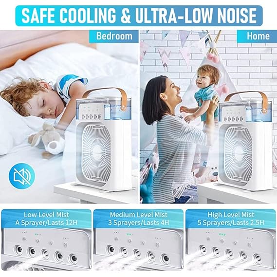 Portable Mini Air Cooler & Humidifier Fan – 3-Speed USB Cooling Fan with Water Spray
