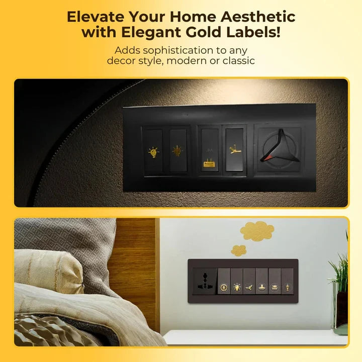 Black & Gold Switch Stickers – Decorative Wall Switch & Socket Labels | Set of 300