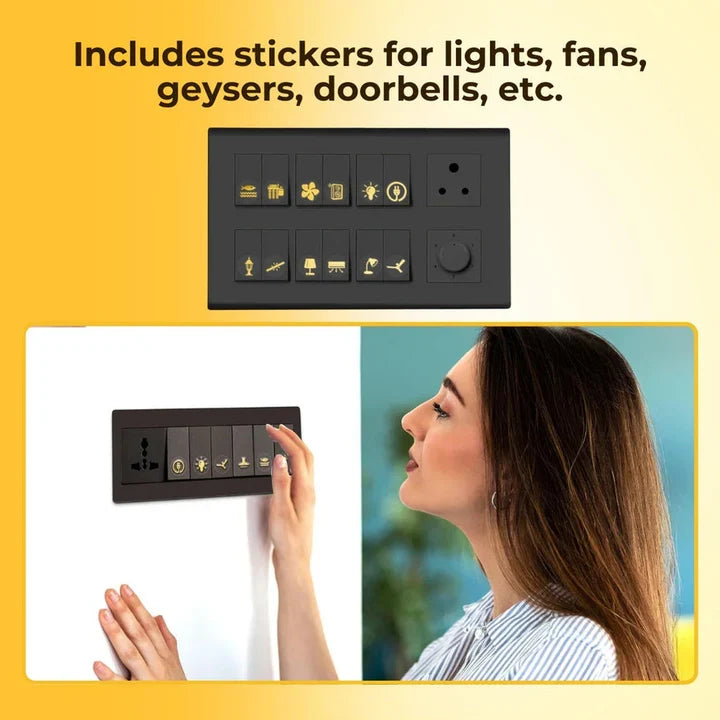 Black & Gold Switch Stickers – Decorative Wall Switch & Socket Labels | Set of 300