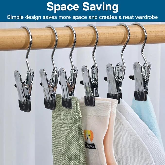 Multipurpose Hanger Clips with Hooks – Clothes & Food Bag Clips for Pants, Handbags & Kitchen Storage | Pack of 10
