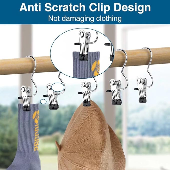 Multipurpose Hanger Clips with Hooks – Clothes & Food Bag Clips for Pants, Handbags & Kitchen Storage | Pack of 10