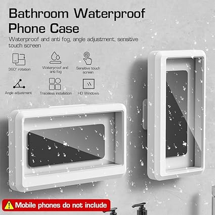Waterproof Bathroom Wall-Mount Phone Holder – 360° Rotatable Touchscreen Phone Case for Shower & Bathroom