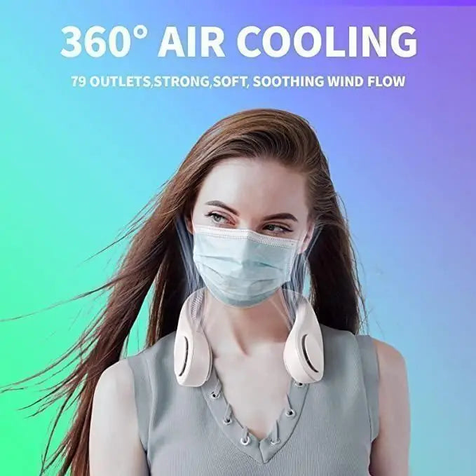 Portable Bladeless Hanging Rechargeable Neck Fan – Hands-Free Personal Cooling Fan