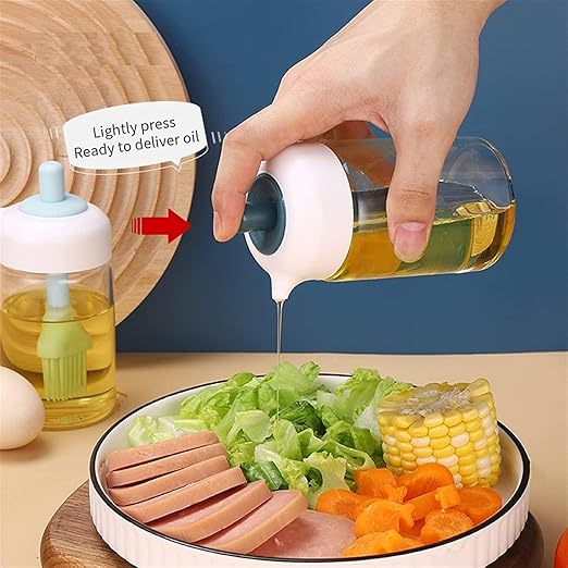 250ml 2-in-1 Glass Oil Dispenser Bottle with Silicone Brush – Cooking Oil Sprayer & Basting Brush for Kitchen
