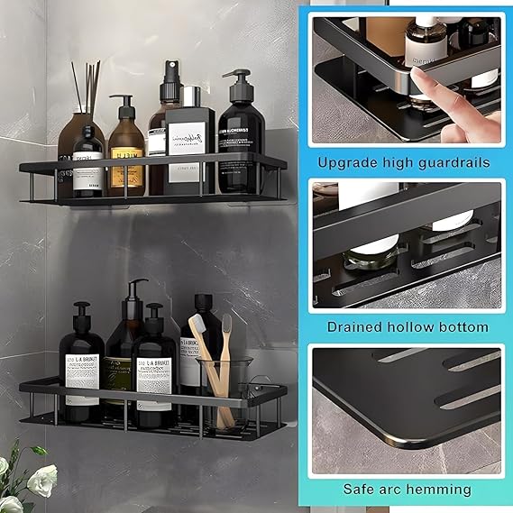 Adhesive Bathroom Wall Shelf – Self-Stick Storage Rack & Organizer | Pack of 2