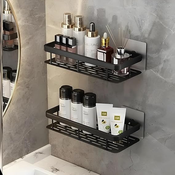 Adhesive Bathroom Wall Shelf – Self-Stick Storage Rack & Organizer | Pack of 2