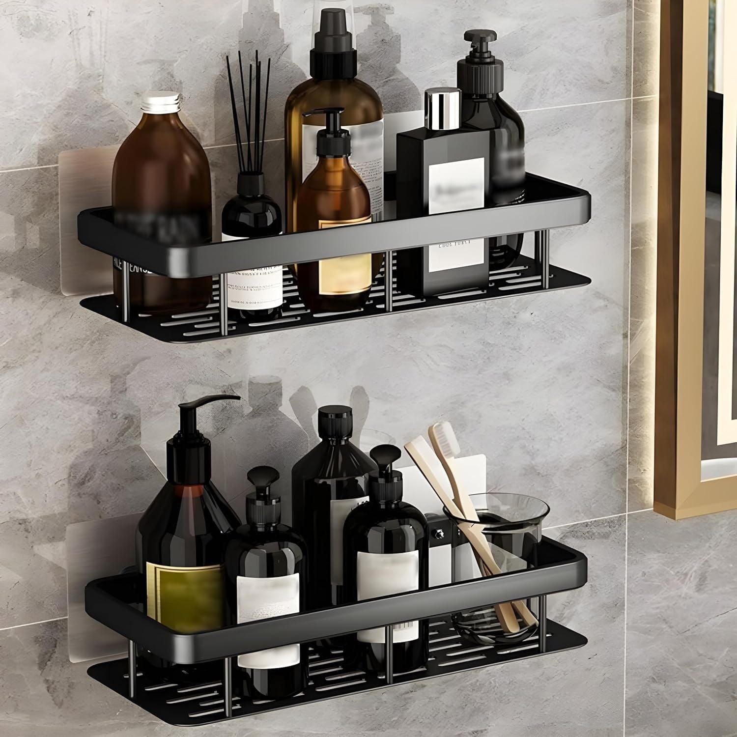 Adhesive Bathroom Wall Shelf – Self-Stick Storage Rack & Organizer | Pack of 2
