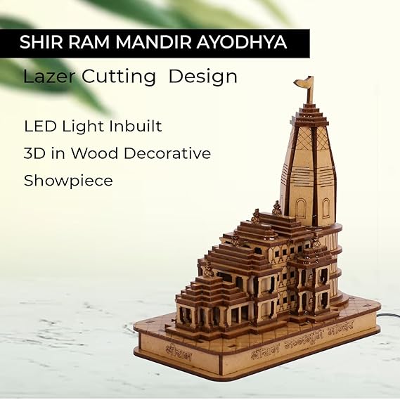 Shree Ram Mandir Ayodhya 3D Model with LED Light – Decorative Temple Showpiece for Home & Office