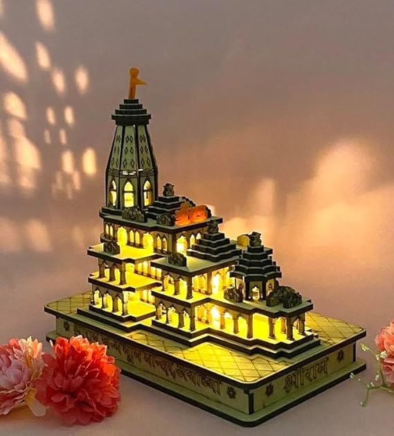 Shree Ram Mandir Ayodhya 3D Model with LED Light – Decorative Temple Showpiece for Home & Office