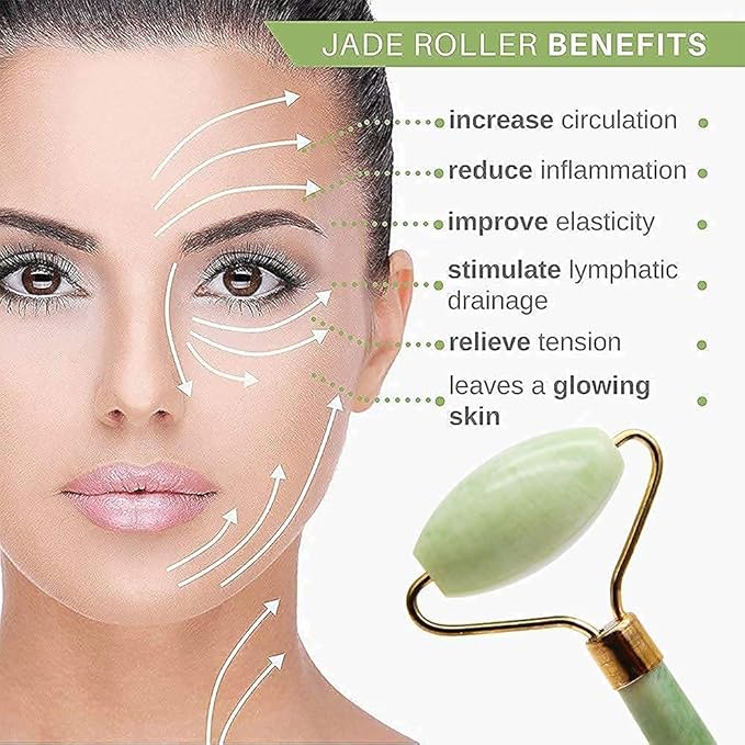 Jade Roller & Gua Sha Facial Massager – Natural Himalayan Stone Face & Neck Massage Tool for Skincare & Serum Application