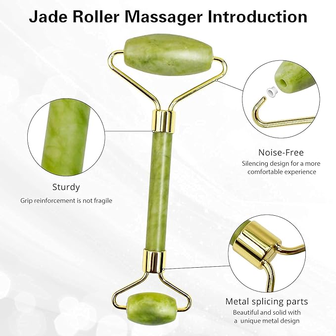 Jade Roller & Gua Sha Facial Massager – Natural Himalayan Stone Face & Neck Massage Tool for Skincare & Serum Application