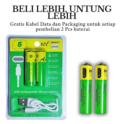 2 Pcs Type-C Rechargeable AA Batteries – 800mWh USB Type-C Rechargeable Batteries for Compatible Electronic Devices | CL-VI-2185