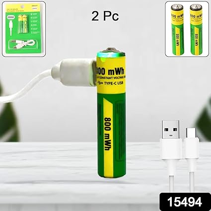 2 Pcs Type-C Rechargeable AA Batteries – 800mWh USB Type-C Rechargeable Batteries for Compatible Electronic Devices | CL-VI-2185