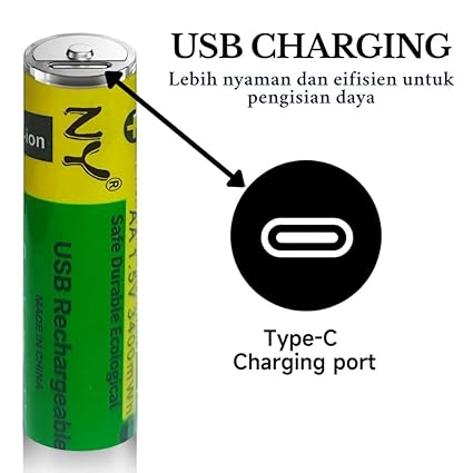 2 Pcs Type-C Rechargeable AA Batteries – 800mWh USB Type-C Rechargeable Batteries for Compatible Electronic Devices | CL-VI-2185