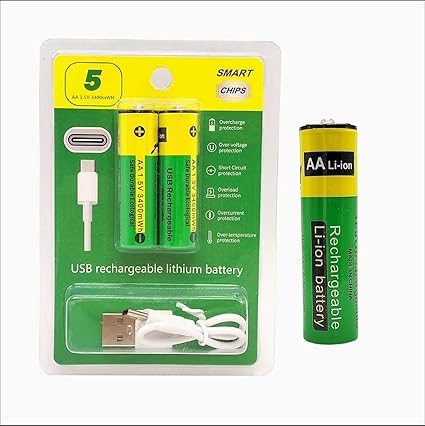 2 Pcs Type-C Rechargeable AA Batteries – 800mWh USB Type-C Rechargeable Batteries for Compatible Electronic Devices | CL-VI-2185