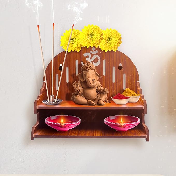 Handcrafted Wooden Om Pattern Home Temple – Traditional Spiritual Decor & Pooja Mandir