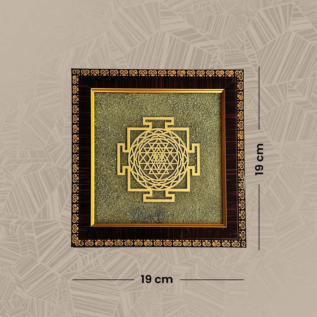 Shree Yantra on Pyrite Frame – Wealth, Prosperity & Vastu Decorative Spiritual Frame