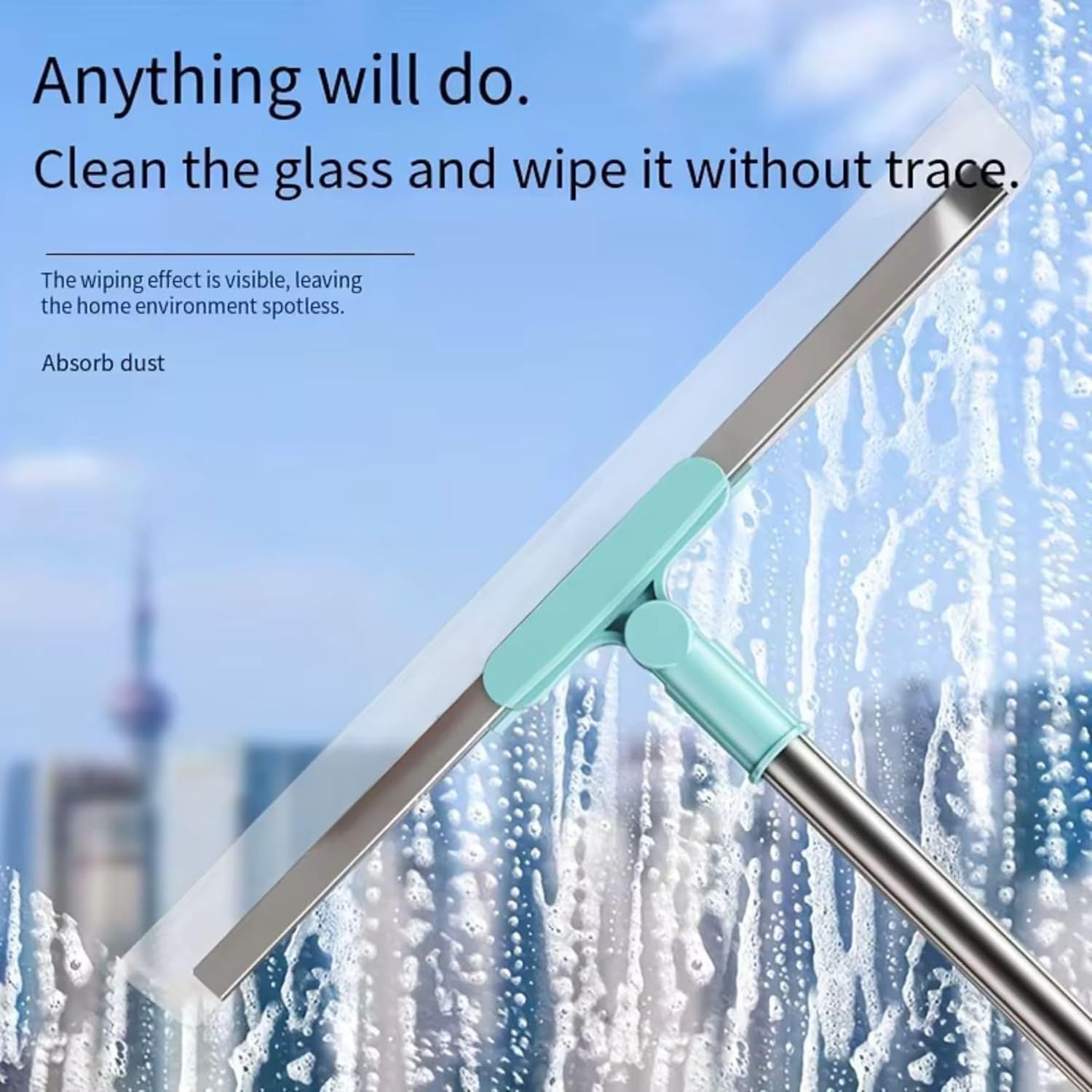 Heavy Duty Floor Wiper Mop – Silicone Magic Broom with Extendable Stainless Steel Handle