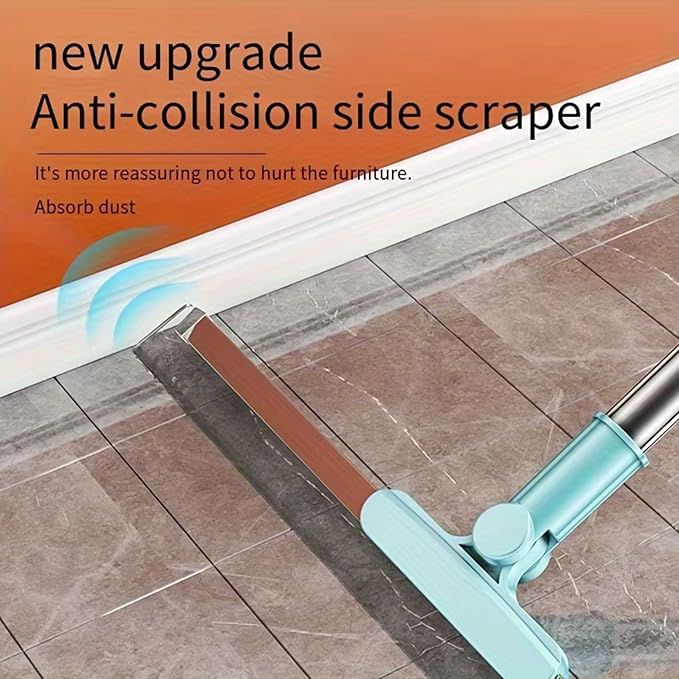 Heavy Duty Floor Wiper Mop – Silicone Magic Broom with Extendable Stainless Steel Handle